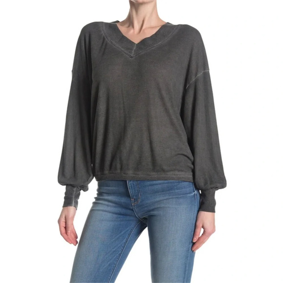 Mustard Seed Tops - MUSTARD SEED Waffle Knit Top In Charcoal